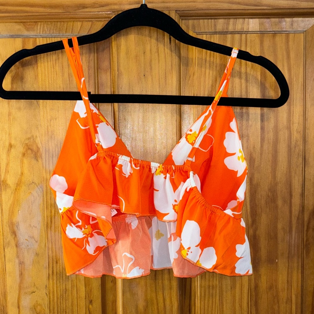 Orange Floral Ruffle Crop Top - Picture 6 of 8